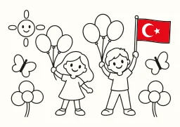 23 Nisan Balonlar boyama sayfası