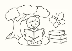 Kitap Okuyan Çocuk boyama sayfası